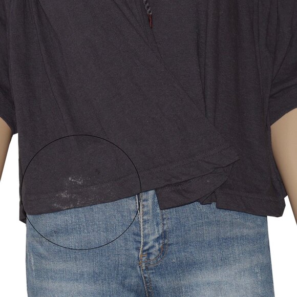 Free People Market Tee Embroidered Washed Black Kimono Blouse Top M - Picture 5 of 8